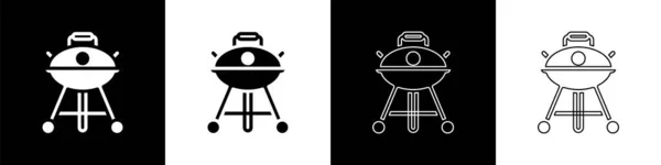 Set Barbecue Icône Barbecue Isolé Sur Fond Noir Blanc Barbecue — Image vectorielle
