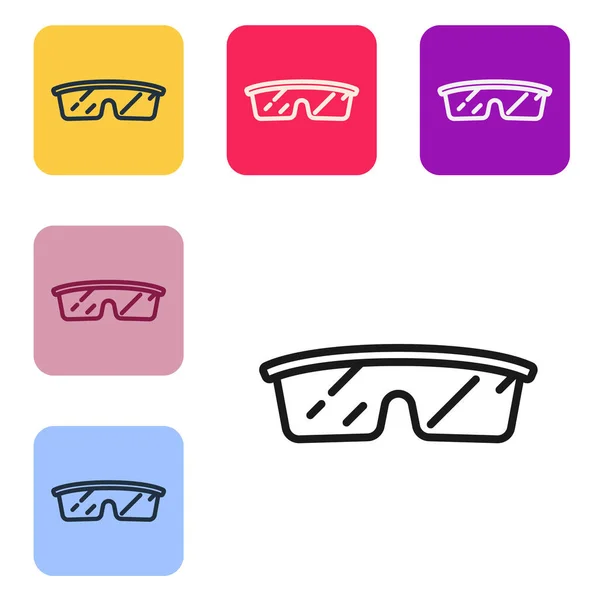 Black Line Laboratory Glasses Icon Isolated White Background Set Icons — Stock Vector