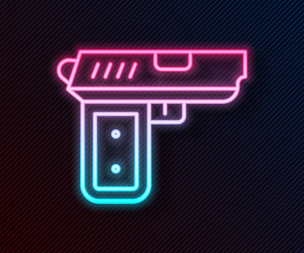 Glowing Neon Line Pistol Gun Icon Isolated Black Background Police — Stock Vector