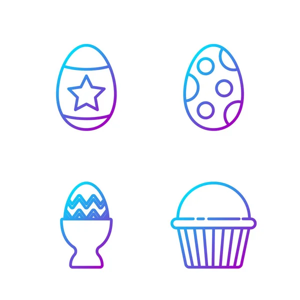 Définir Ligne Gâteau Pâques Oeuf Pâques Sur Stand Oeuf Pâques — Image vectorielle