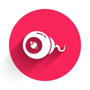 Beyaz Göz simgesi uzun gölgeli. Mutlu Cadılar Bayramı Partisi. Kırmızı daire düğmesi. Vektör.