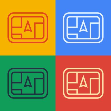 Renk arkaplanında harita simgesi olan pop sanat çizgisi GPS cihazı. Vektör İllüstrasyonu.