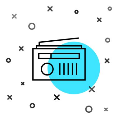 Beyaz zemin üzerinde anten simgesi olan siyah çizgi radyo. Rastgele dinamik şekiller. Vektör İllüstrasyonu.