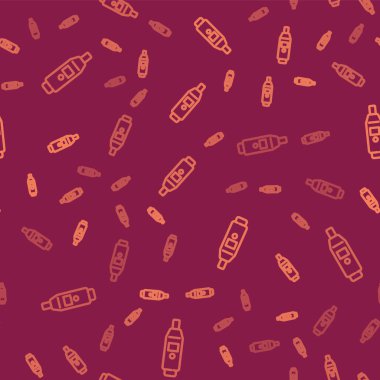 Kahverengi çizgi tıbbi dijital termometre, tıbbi inceleme ikonu kırmızı arka planda izole edilmiş, pürüzsüz desen. Vektör.