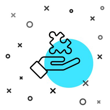 Psikoloji ikonundaki soruna siyah çizgi çözümü beyaz arka planda izole edildi. Bulmaca. Akıl sağlığı terapisi. Rastgele dinamik şekiller. Vektör.