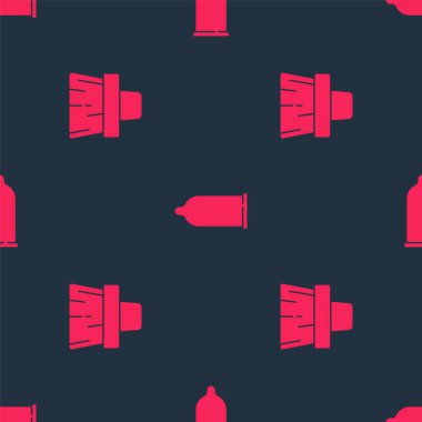 Süpürge ve prezervatifi kusursuz desene ayarla. Vektör.