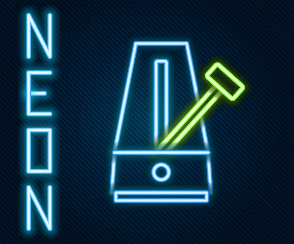Glowing Neon Line Classic Metronome Pendulum Motion Icon Isolated Black — Stock Vector