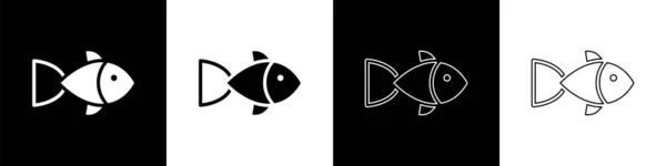 黒と白の背景に魚のアイコンを設定します ベクトル — ストックベクタ