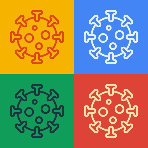 Pop Art Line Virus Pictogram Geïsoleerd Kleur Achtergrond Corona Virus — Stockvector