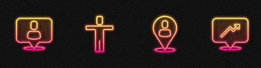 Çizgi işçisi konumu, kelle avı, ve grafik, çizelge, çizelge. Parlayan neon ikonu. Vektör.