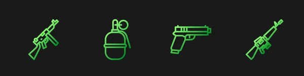 Ustaw Linię Pistoletu Lub Broni Tommy Granat Ręczny Karabin M16A1 — Wektor stockowy