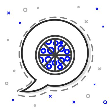 Line Pizza simgesi beyaz arkaplanda izole edildi. Fast food menüsü. Renkli taslak konsepti. Vektör.