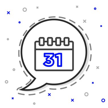 Cadılar Bayramı tarihi 31 Ekim olan çizgi takvimi beyaz arka planda izole edildi. Mutlu Cadılar Bayramı Partisi. Renkli taslak konsepti. Vektör.