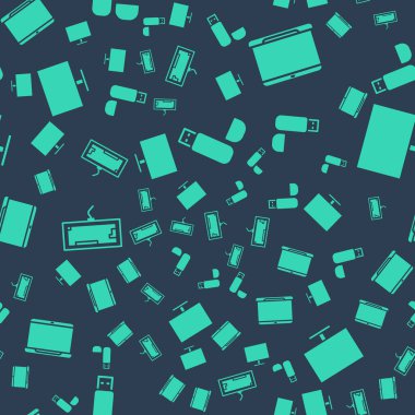 USB flaş bellek, Laptop, Klavye ve Bilgisayar monitörlerini pürüzsüz desen üzerinde ayarla. Vektör.