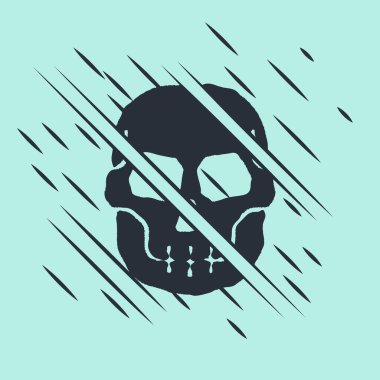 Siyah Kafatası simgesi yeşil arkaplanda izole edildi. Mutlu Cadılar Bayramı Partisi. Arıza tarzı. Vektör.