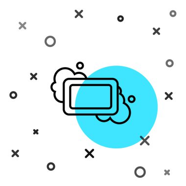 Beyaz arkaplanda siyah çizgi sabun simgesi izole edildi. Köpüklü sabun çubuğu. Rastgele dinamik şekiller. Vektör.