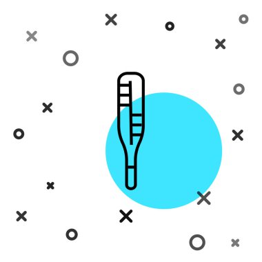 Tıbbi inceleme için siyah çizgi termometresi beyaz arka planda izole edilmiş. Rastgele dinamik şekiller. Vektör.