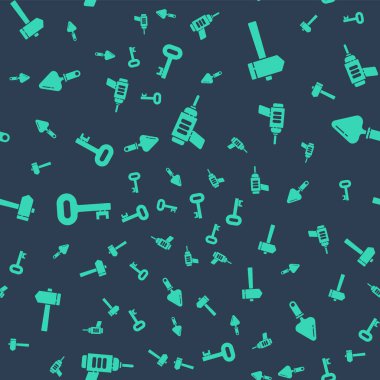 Elektrikli matkap, çekiç, eski anahtar ve malayı kusursuz desene ayarlayın. Vektör.