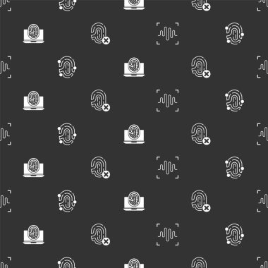 Ses tanımlamasını, parmak izini, parmak izini, parmak izi olan dizüstü bilgisayarı ve pürüzsüz desende reddedilmeyi ayarla. Vektör.