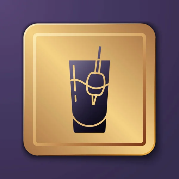 Purple Cocktail Bloody Mary Εικονίδιο Απομονώνονται Μωβ Φόντο Χρυσό Τετράγωνο — Διανυσματικό Αρχείο