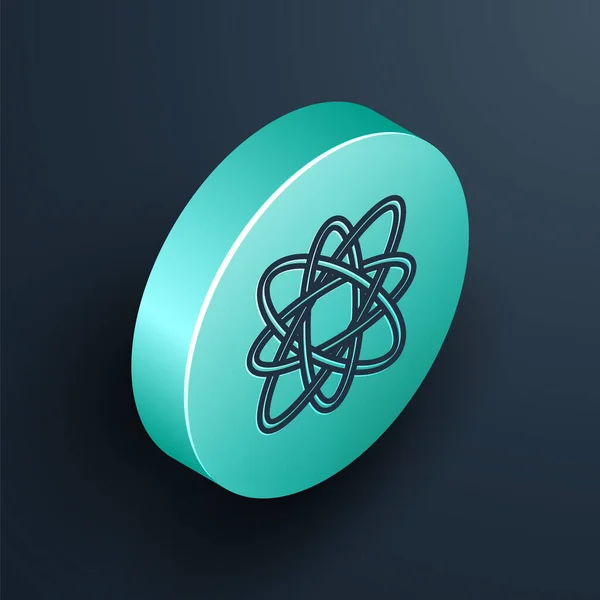 Izometrická Čára Ikona Atom Izolovaná Černém Pozadí Symbol Vědy Vzdělání — Stockový vektor