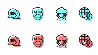 Depresyon, Sorgulama ve Cevap, Tiyatro Maskesi ve Psikoloji, Psişik ikonu. Vektör.