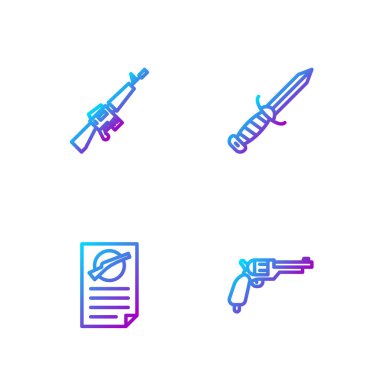 Revolver silahı, Ateşli Silahlar ruhsatı, M16A1 tüfeği ve askeri bıçak. Renk simgeleri. Vektör.