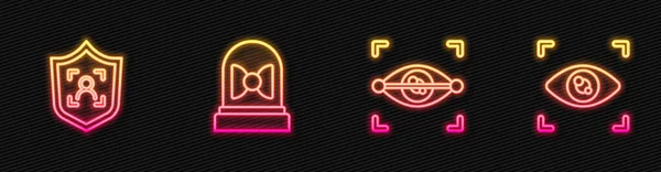 Escaneo Ocular Reconocimiento Facial Escudos Sensor Movimiento Icono Neón Brillante — Archivo Imágenes Vectoriales