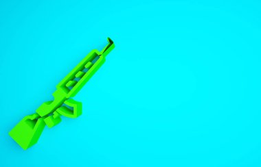 Mavi arka planda izole edilmiş dürbünlü yeşil dürbünlü tüfek. Minimalizm kavramı. 3d illüstrasyon 3B canlandırma.