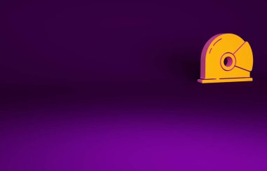 Mor arkaplanda izole edilmiş turuncu astronot başlığı simgesi. Minimalizm kavramı. 3d illüstrasyon 3B canlandırma.