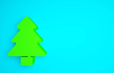 Mavi arkaplanda yeşil ağaç simgesi izole edildi. Orman sembolü. Minimalizm kavramı. 3d illüstrasyon 3B canlandırma.