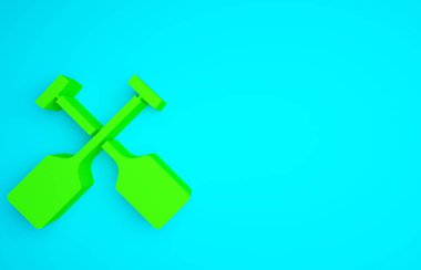 Mavi arkaplanda yeşil Paddle simgesi izole edildi. Kürek çekin. Minimalizm kavramı. 3d illüstrasyon 3B canlandırma.