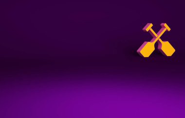 Mor arkaplanda izole edilmiş turuncu Paddle simgesi. Kürek çekin. Minimalizm kavramı. 3d illüstrasyon 3B canlandırma.