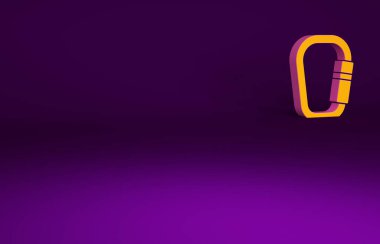 Mor arkaplanda izole edilmiş turuncu karabina simgesi. Olağanüstü bir spor. Spor malzemeleri. Minimalizm kavramı. 3d illüstrasyon 3B canlandırma.