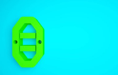 Yeşil Rafting tekne simgesi mavi arkaplanda izole edildi. Kürekleri olan şişme bir tekne. Su sporları, ekstrem sporlar, tatil, tatil. Minimalizm kavramı. 3d illüstrasyon 3B canlandırma.