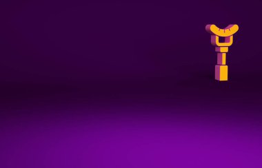 Çatal simgesinde mor arkaplanda izole edilmiş turuncu sosis. Izgara sosis ve aroma işareti. Minimalizm kavramı. 3d illüstrasyon 3B canlandırma.