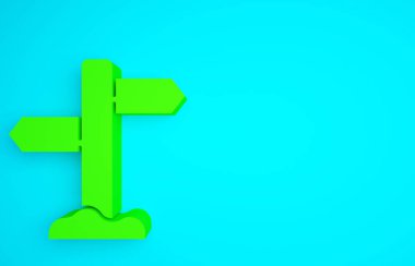 Yeşil Yol trafik tabelası. Mavi arkaplanda işaretleme simgesi izole edildi. İşaretçi sembolü. Sokak bilgi tabelası. Yön tabelası. Minimalizm kavramı. 3d illüstrasyon 3B canlandırma.