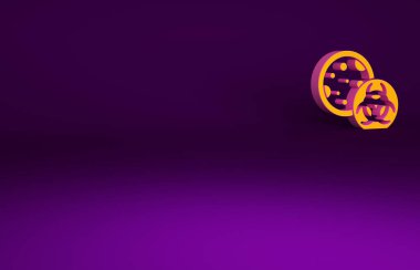 Mor arkaplanda izole edilmiş turuncu GDO simgesi. Genetik olarak değiştirilmiş organizma kısaltması. DNA gıda modifikasyonu. Minimalizm kavramı. 3d illüstrasyon 3B canlandırma.