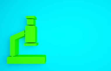 Mavi arkaplanda yeşil mikroskop simgesi izole edildi. Kimya, ilaç aleti, mikrobiyoloji büyütme aracı. Minimalizm kavramı. 3d illüstrasyon 3B canlandırma.