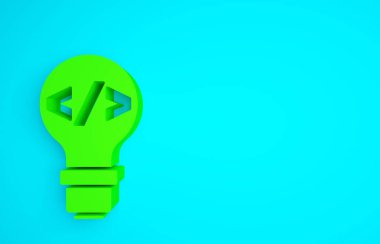 Yeşil Web tasarımı ve ön uç geliştirme simgesi mavi arkaplanda izole edildi. Minimalizm kavramı. 3d illüstrasyon 3B canlandırma.