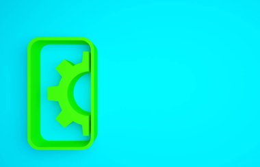 Yeşil Yazılım, Web Geliştirme, programlama konsepti ikonu mavi arkaplanda izole edildi. Mobil ekranda programlama dili ve program kodu. Minimalizm kavramı. 3d illüstrasyon 3B canlandırma.