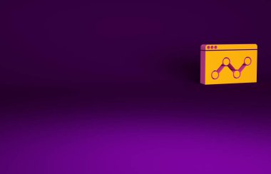 Orange Web Analitik Bilgi ve Geliştirme web sitesi istatistik simgesi mor arkaplanda izole edildi. Analiz, yönetim, pazarlama, araştırma. Minimalizm kavramı. 3d illüstrasyon 3B canlandırma.