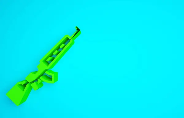 青の背景に隔離されたスコープアイコンを持つ緑の狙撃銃 最小限の概念 3Dイラスト3Dレンダリング — ストック写真
