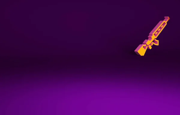 オレンジ紫色の背景に隔離されたスコープアイコンを持つ狙撃ライフル 最小限の概念 3Dイラスト3Dレンダリング — ストック写真