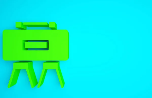 Green Military mine icon isolated on blue background. Claymore mine explosive device. Anti personnel mine. Army explosive. Minimalism concept. 3d illustration 3D render.