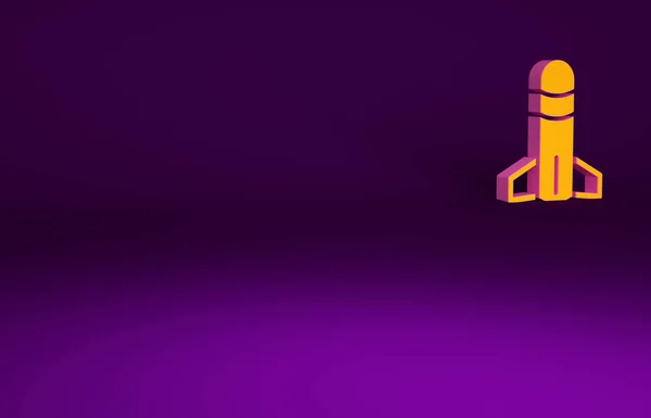 橙色火箭图标孤立在紫色背景 最低纲领的概念 3D渲染3D插图 — 图库照片