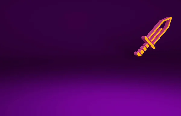 Ікона Помаранчевого Меча Ізольована Фіолетовому Фоні Середньовічна Зброя Концепція Мінімалізму — стокове фото