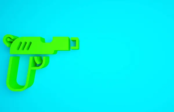 蓝色背景上孤立的绿色手枪或枪支图标 警察或军队的手枪 小火器 最低纲领的概念 3D渲染3D插图 — 图库照片