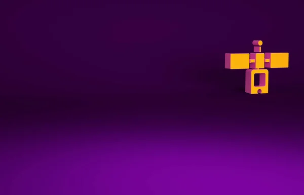 Иконка Orange Satellite Выделена Фиолетовом Фоне Концепция Минимализма Рендеринг — стоковое фото