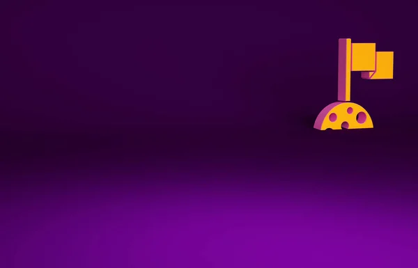 Оранжевая Луна Значком Флага Фиолетовом Фоне Концепция Минимализма Рендеринг — стоковое фото